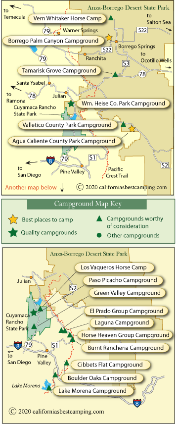 map of campground locations in and around Anza-Borrego Desert State Park
