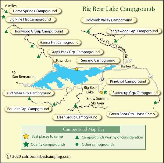map of campgrounds around Big Bear Lake