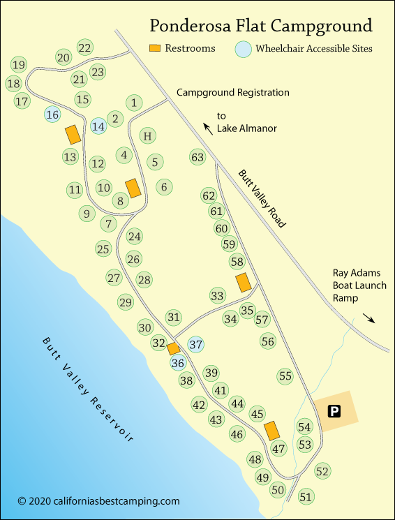 Ponderosa Flat Campground Map, Butt Valley Reservoir, CA
