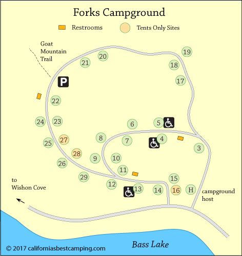 Forks Campground map, Bass Lake,  CA