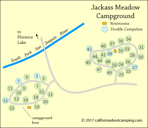 Jackass Meadow Campground map, Sierra National Forest, CA