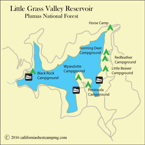 map of Little Grass Valley Reservoir, CA