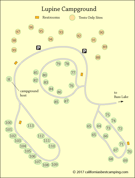Lupine Campground map, Bass Lake,  CA
