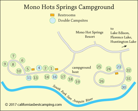 Mono Hot Springs Campground map, Sierra National Forest, CA
