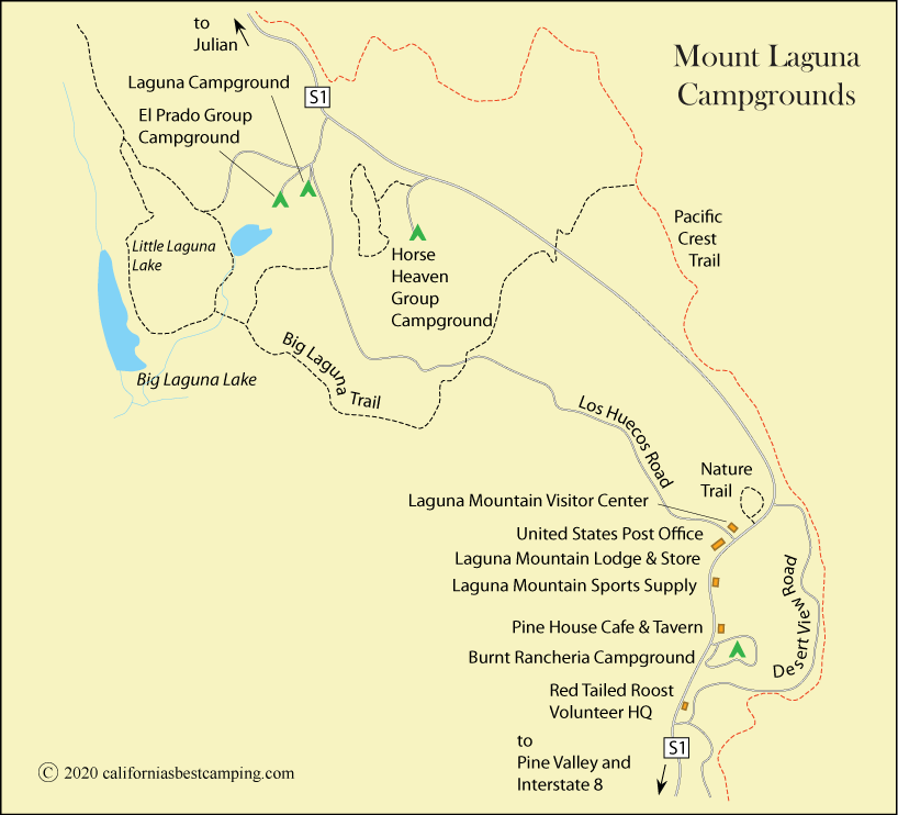 map of campground locations around the Mount Laguna