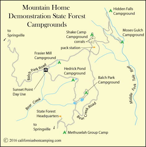 map of Mountain Home campgrounds, Tulare County, CA