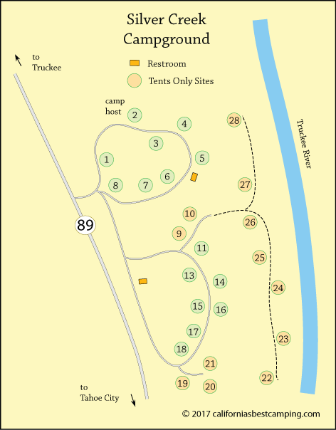Silver Creek Campground map, Tahoe National Forest, CA