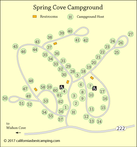 Spring Cove Campground map, Bass Lake,  CA