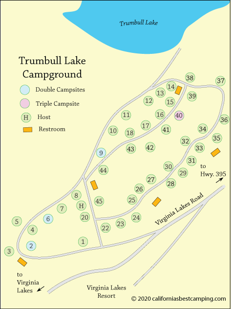 Trumbull Lake Campground Map, Virginia Lakes, CA
