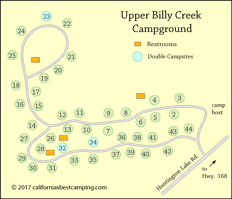 Upper Billy Creek Campground map, Sierra National Forest, CA