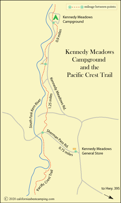 map of Kennedy Meadows Campground area, CA