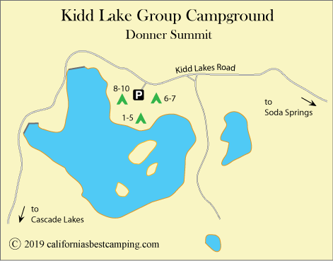 map of group campground at Kidd Lake, CA