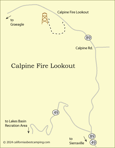 Calpine Fire Lookout map, Tahoe National Forest, CA