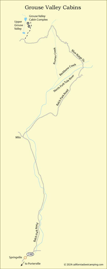 Grouse Valley Cabins map, Sequoia National Forest, CA