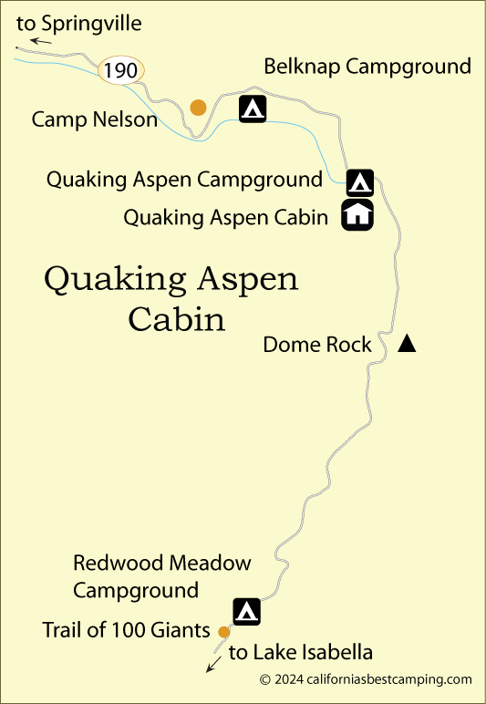 Quaking Aspen Cabin map, Sequoia National Forest, CA