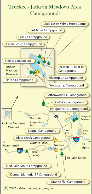 map of campground locations around Truckee and Jackson Meadows