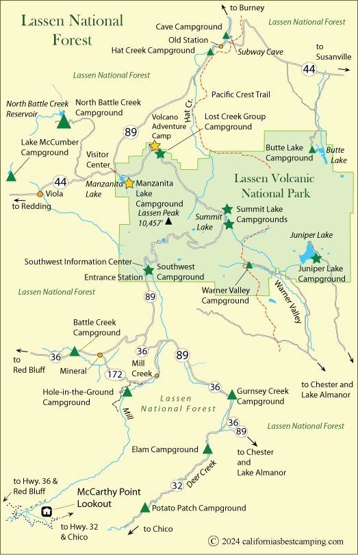 Lassen National Forests rental lookouts map