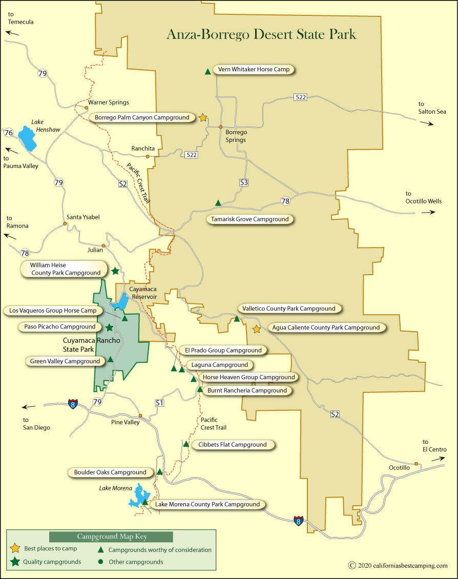 map of campground locations in and around Anza-Borrego Desert State Park