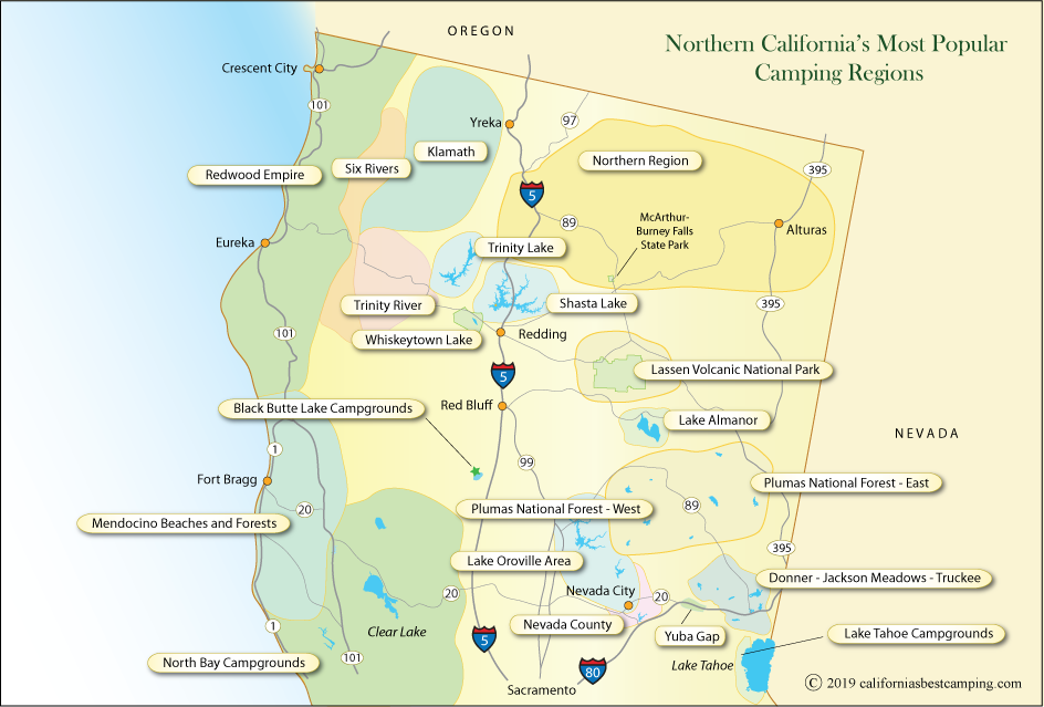 map of camping regions of northern California
