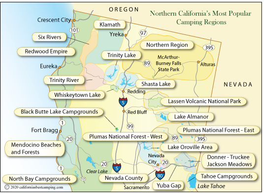 map of camping regions of northern California