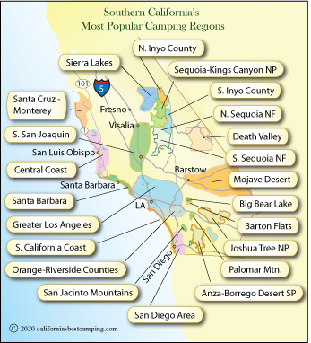 map of camping regions of southern California