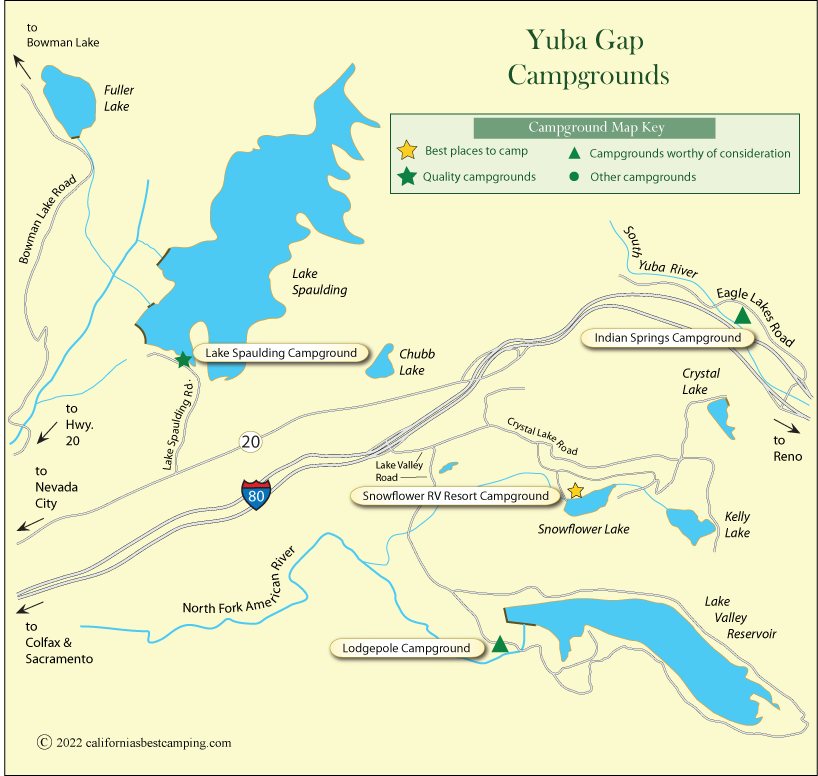map of campgrounds around Yuba Gap