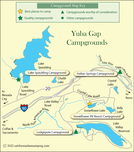 map of campgrounds around Yuba Gap