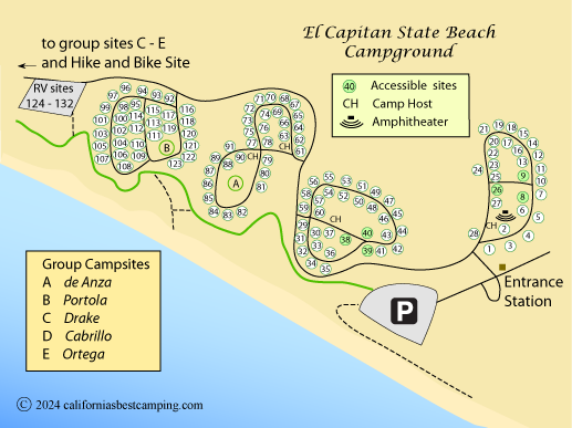 El Capitan Stat Beach Campground map, California