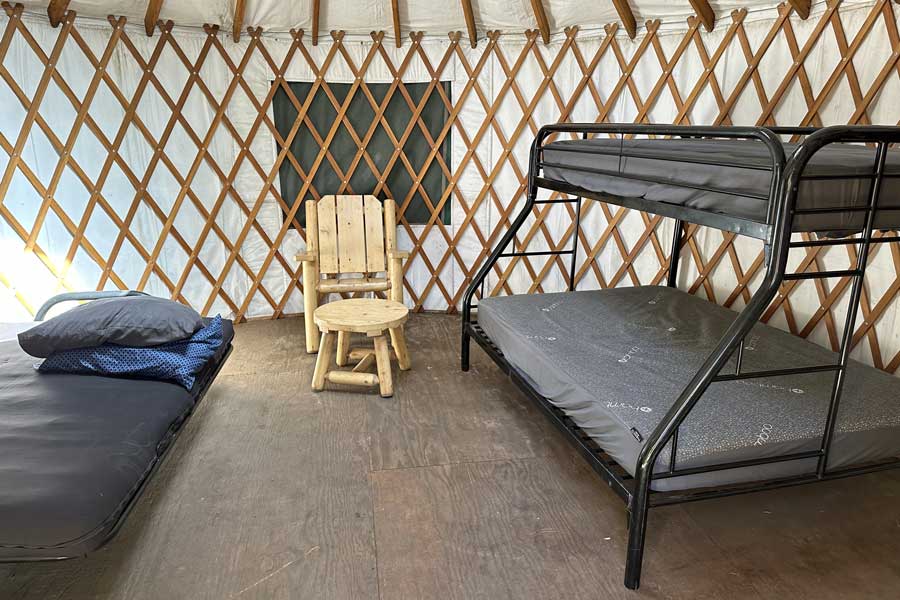 Quaking Aspen Campground yurt interior, Sequoia National Forest, CA